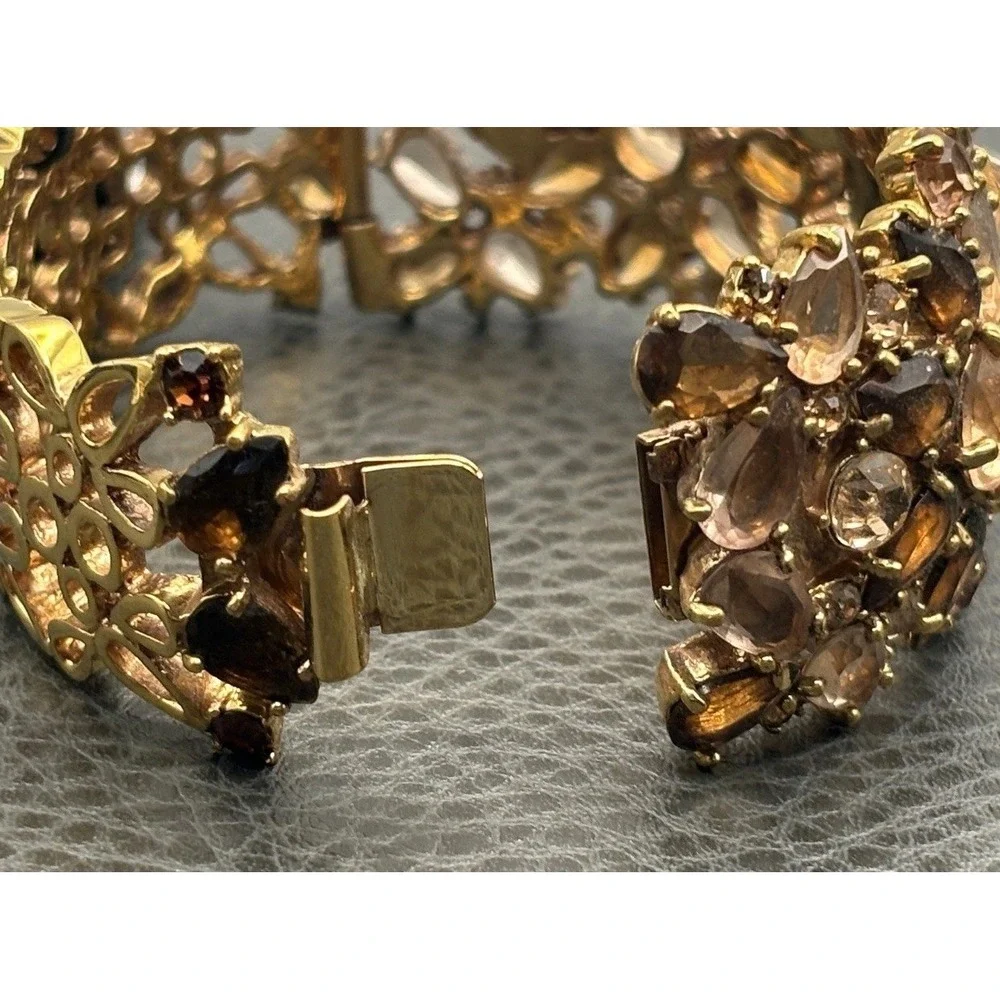 VTG Carolee Champagne Crystal Rhinestone Chunky Wide Statement Bracelet With Tag